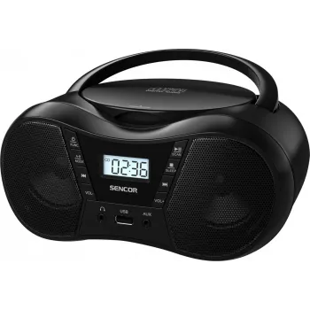 Boombox SENCOR SPT2300BK — CD-mängija, MP3, USB, Bluetooth 5.1, FM, AUX, 4 W, aku/võrgutoide