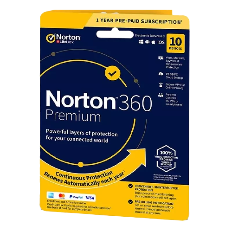 Norton 360 Premium | 10 seadet | 1 aasta | 75 GB pilvesalvestus | EL | MITTE TELLIMUS |