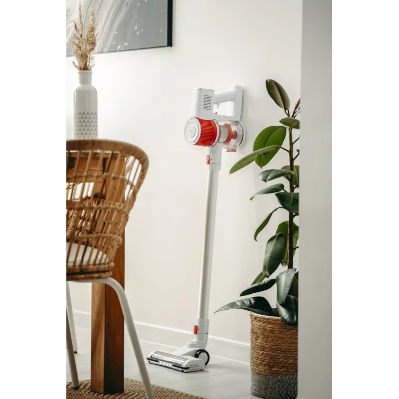 Juhtmeta tolmuimeja Adler AD 7051 — 300 W max, 22,2 V aku, 0,6 L tolmukottita, roostevabast terasest toru, EPA F8, LED-tuli, valge/punane