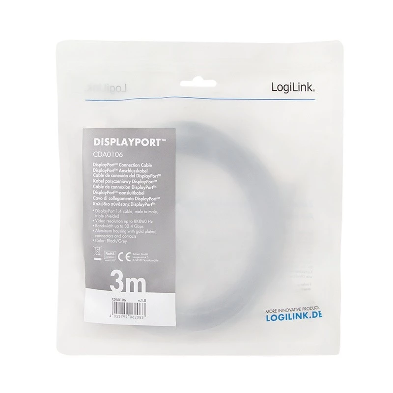 LogiLink CDA0106 DisplayPort-kaabel must hall 3 m