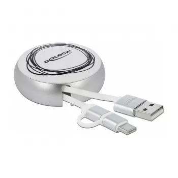 Sissetõmmatav kaabel DeLOCK USB 2.0 2-in-1 Type-A – Micro-B ja USB-C™