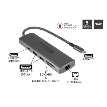 Alcasa HUB-C001A liidese jaotur USB Type-C 5000 Mbit/s antratsiit