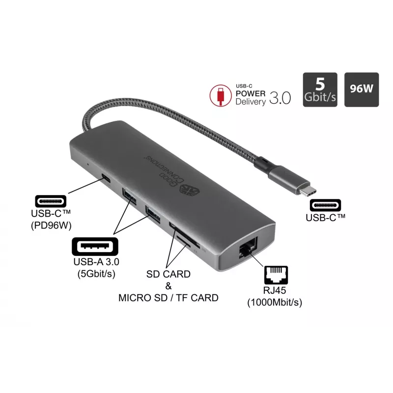 Alcasa HUB-C001A liidese jaotur USB Type-C 5000 Mbit/s antratsiit