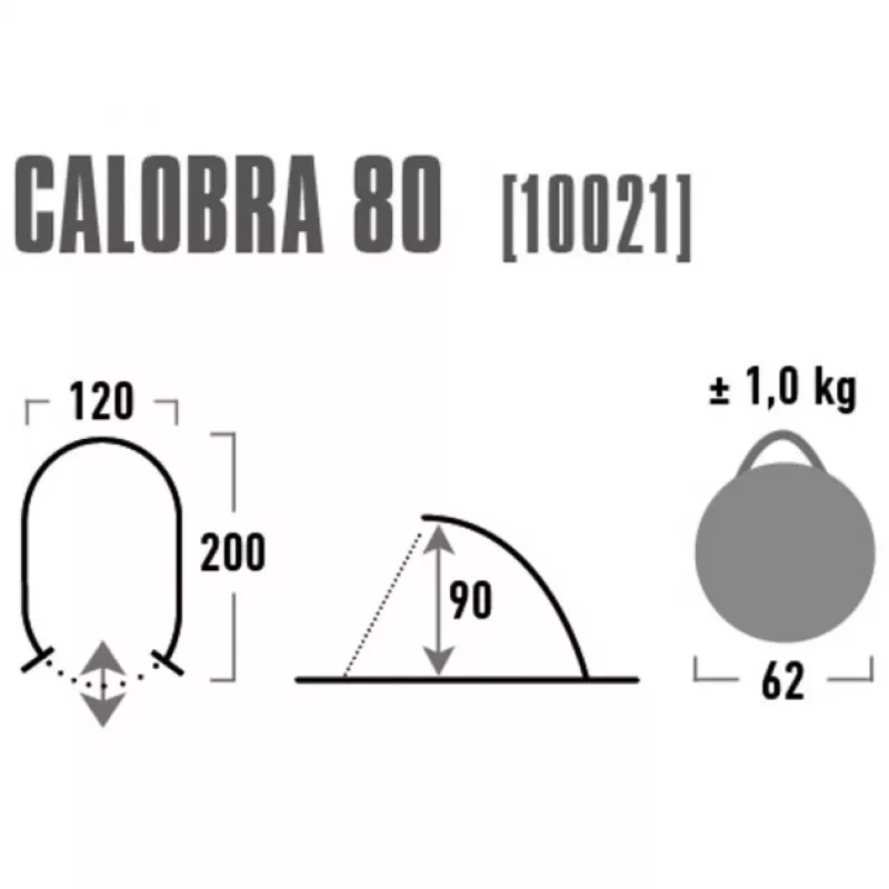 Kuupel-/iglu-telk High Peak Calobra 80 — Hall, 2000×1200×900 mm, polüestrist põrandakate, klaaskiust postid