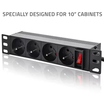 Qoltec alumiiniumist PDU 10'' RACKile | 1U | 16A | 4xPRANTSUSE | 1,8 m