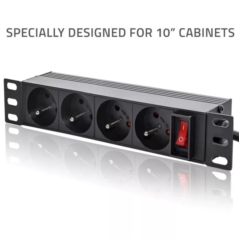 Qoltec alumiiniumist PDU 10'' RACKile | 1U | 16A | 4xPRANTSUSE | 1,8 m