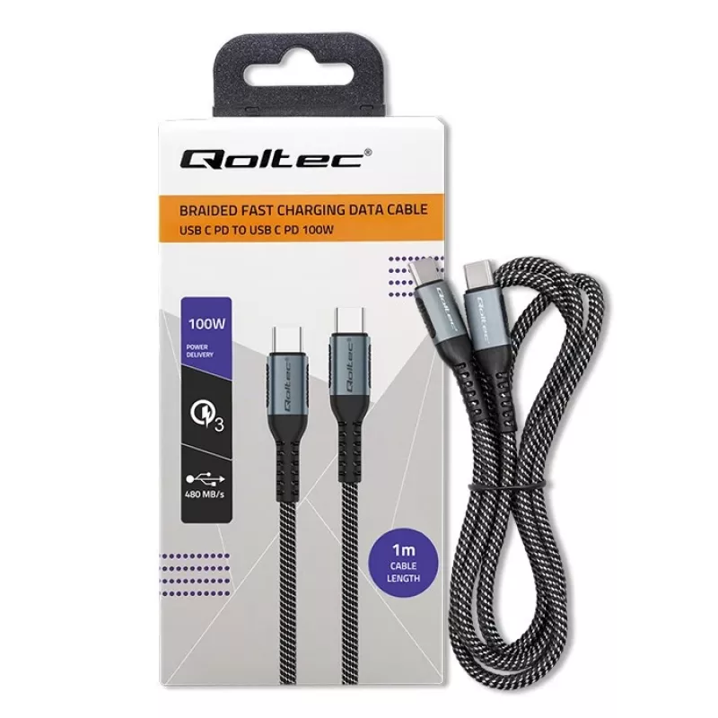 Qoltec kaabel USB 2.0 Type C USB 2.0 Type C 100W QC 3.0 PD 1m must