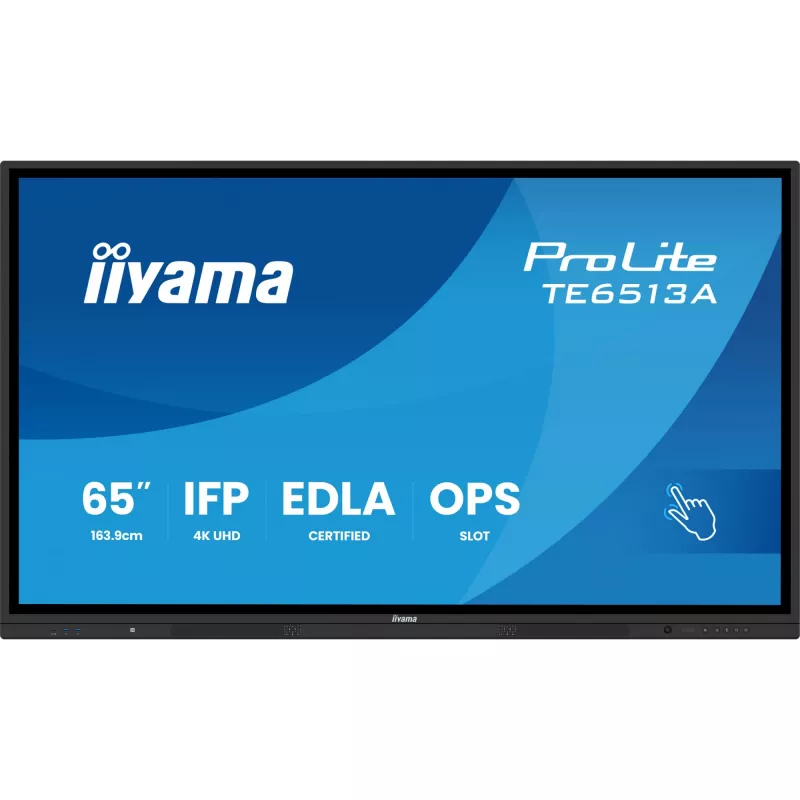 iiyama TE6513A-B1AG Signage Display Interaktiivne lameekraan 163,8 cm (64,5 tolli) Wi-Fi 500 cd/m² 4K Ultra HD Must Puuteekraan Sisseehitatud protsessor Android 18/7