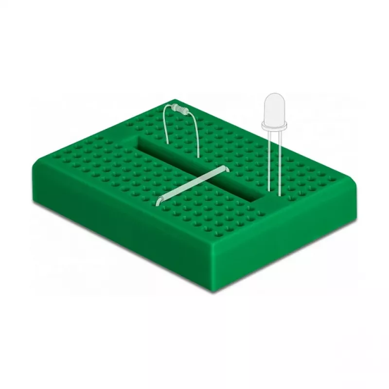 Breadboard DELOCK 18321 — jootevaba prototüüpimisplaat, plastik, 36×46×10 mm, roheline