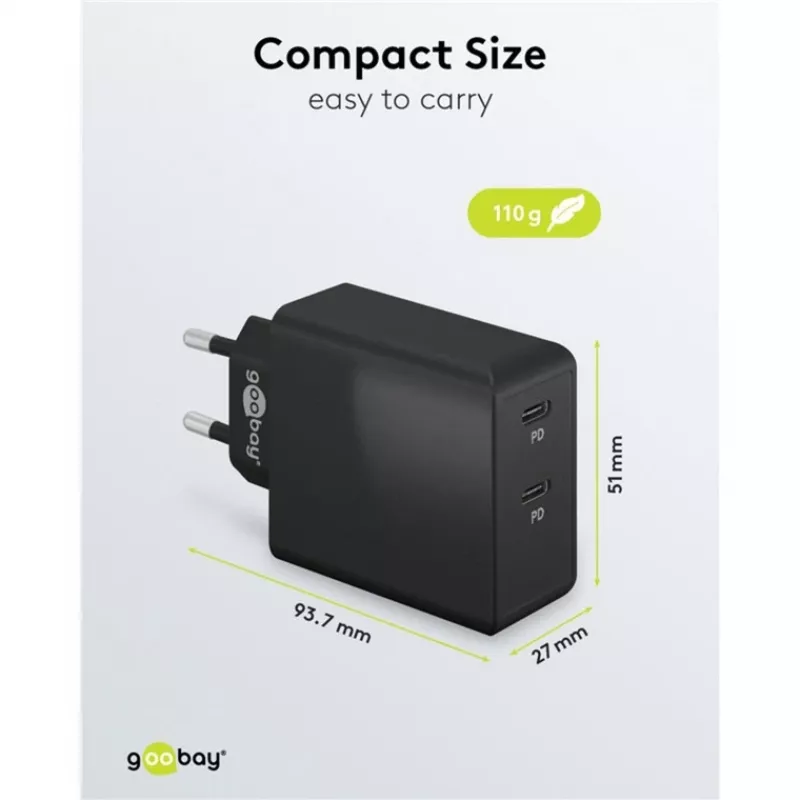 Siselaadija Goobay 61757 kiirlaadimine USB USB-C 2 porti must
