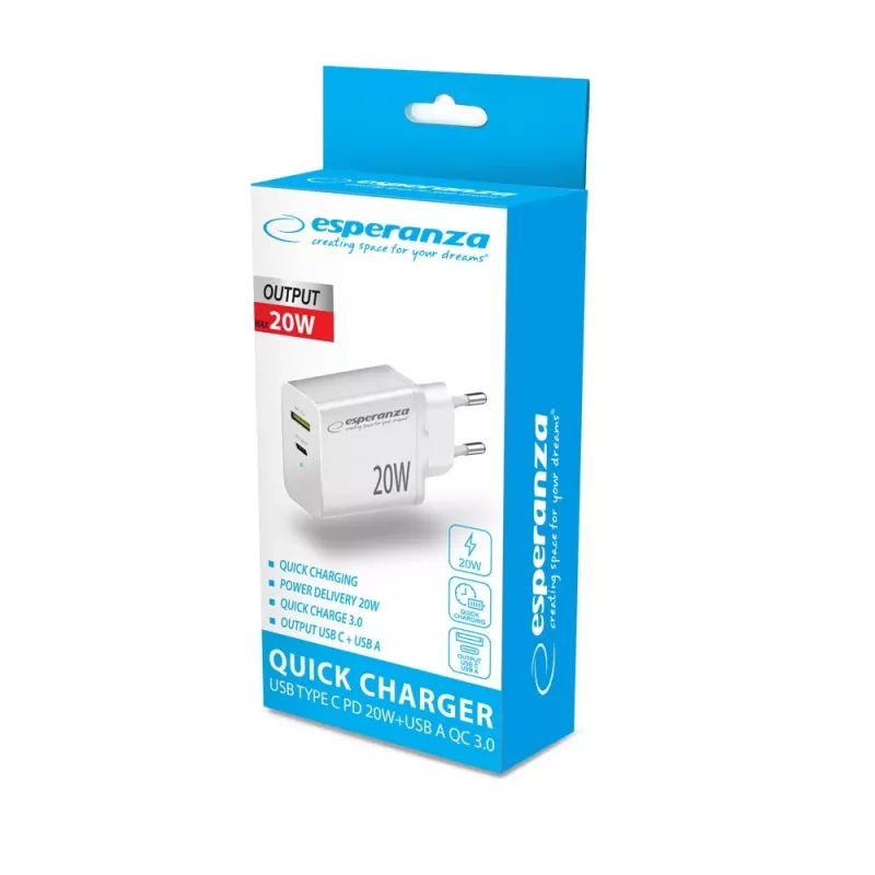 Esperanza EZC105W võrgutoiteadapter 20W Valge