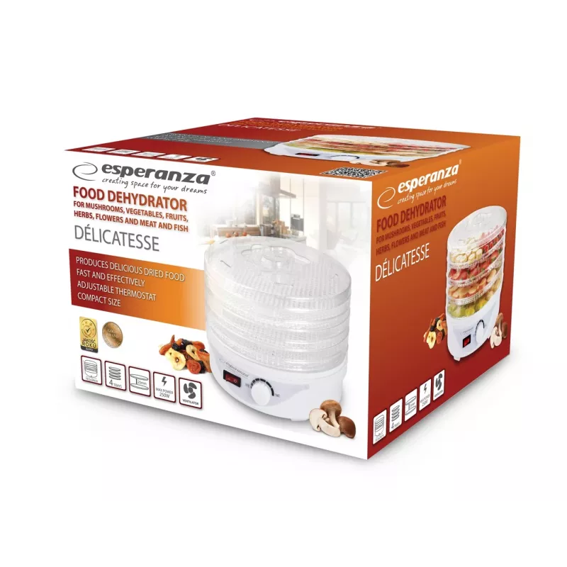 Esperanza EKD003 toidu kuivati, läbipaistev, valge, 250 W