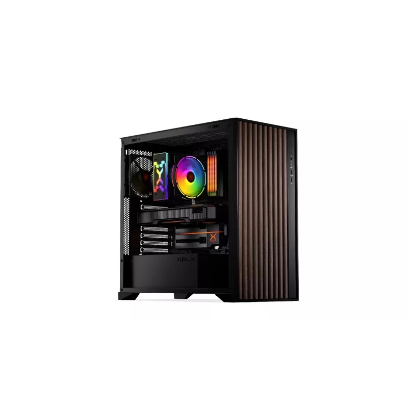 Arvutikorpus KRUX Palum KRXD008 ATX Must — 2x3,5 tolli pesa, 2x2,5 tolli pesa, 2x120 mm ventilaatorit, GPU kuni 39,5 cm