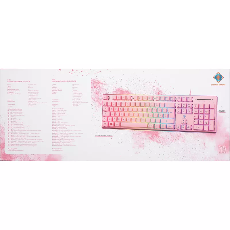 Deltaco GAM-021-RGB-P-DE - täissuuruses (100%) - USB - membraanlülitiga - QWERTZ - Roosa