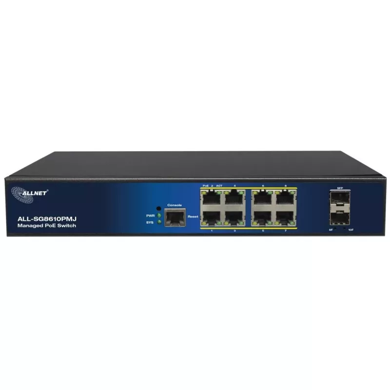 Hallatav 10-pordine PoE-lüliti ALLNET ALL-SG8610PMJ 8 PoE+-pordi ja 2 üleslingipordiga