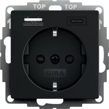 gira toitepistikupesa USB-pesaga, mudel 2459005, must viimistlus