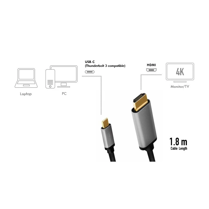 LogiLink CUA0101 USB 3.2 Gen1 USB-C HDMI-A kaabel 1,8 m must hall