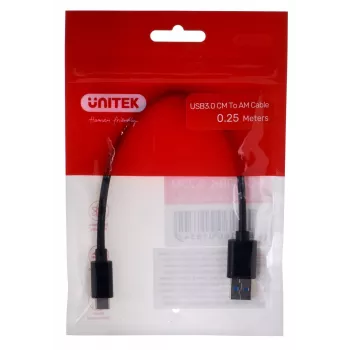 USB-C to USB-A kaabel Unitek Y-C490BK 3.1 Gen1 (USB 3.0), 0,25 m, must, isane-isanele