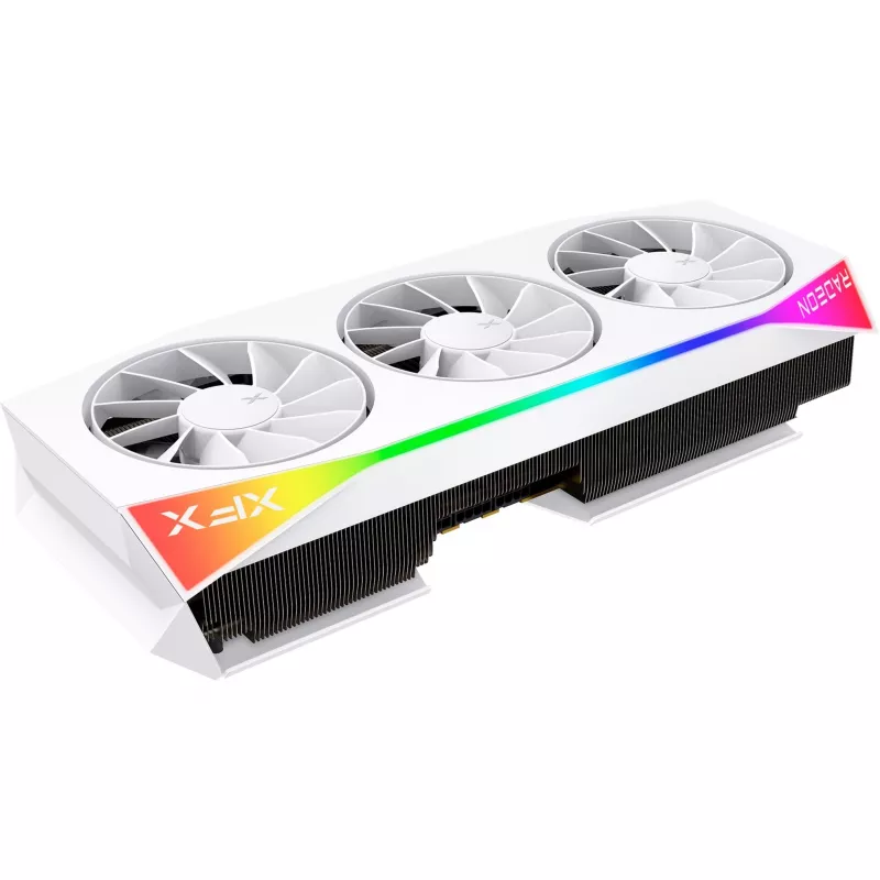 Graafikakaart XFX Radeon RX 9070 XT — 16 GB GDDR6, 256-bit, PCIe x16, 3 ventilaatorit, valge, 360 mm