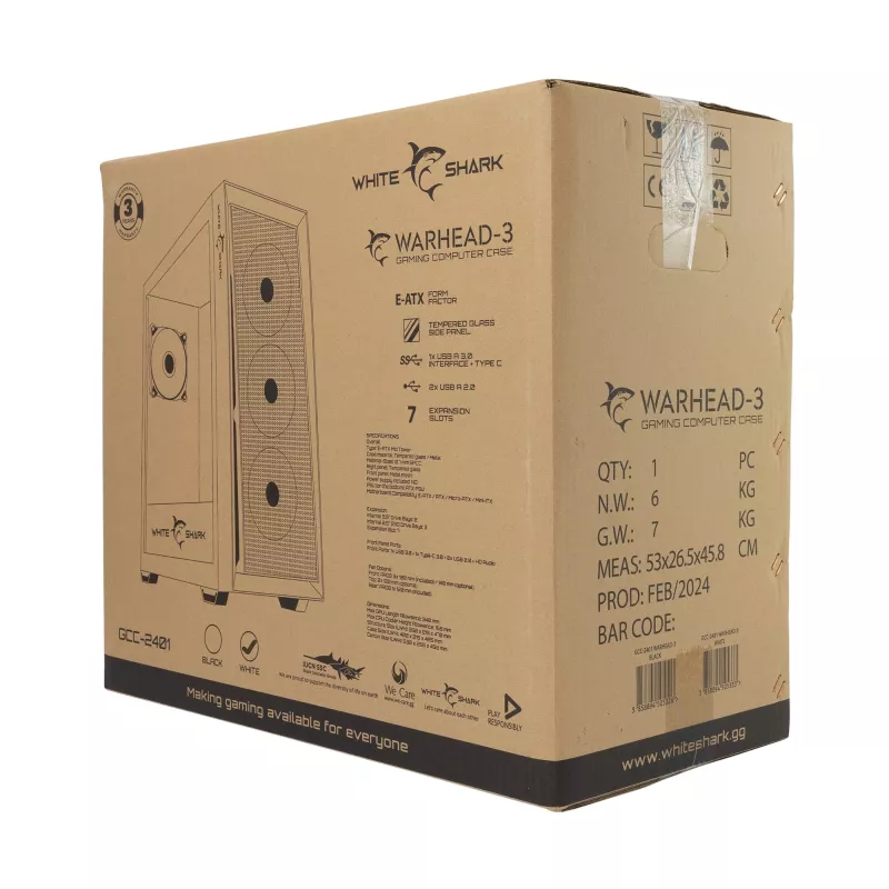 Arvutikorpus White Shark GCC-2401 Warhead-3 ATX valge