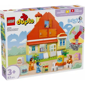 Ehitusmänguasi LEGO Bluey peremaja ja mälumänguga 10459 — 83 tk, 3 minifiguuri, vanus 3+