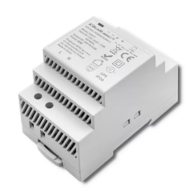 QOLTEC DIN-liistu toiteplokk 24V 2.5A 60W hall
