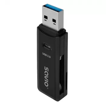 Kaardilugeja SAVIO AK-64 USB 3.2 Gen 1 Type-A väljund, MicroSD pesa, 5000 Mbit/s, must