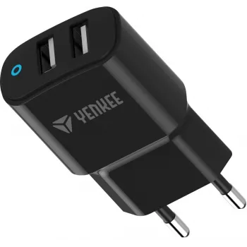 Laadija YENKEE YAC 2024BK – seinavõrguadapter, 2× USB-A porti, kokku 12 W (2,4 A pordi kohta)