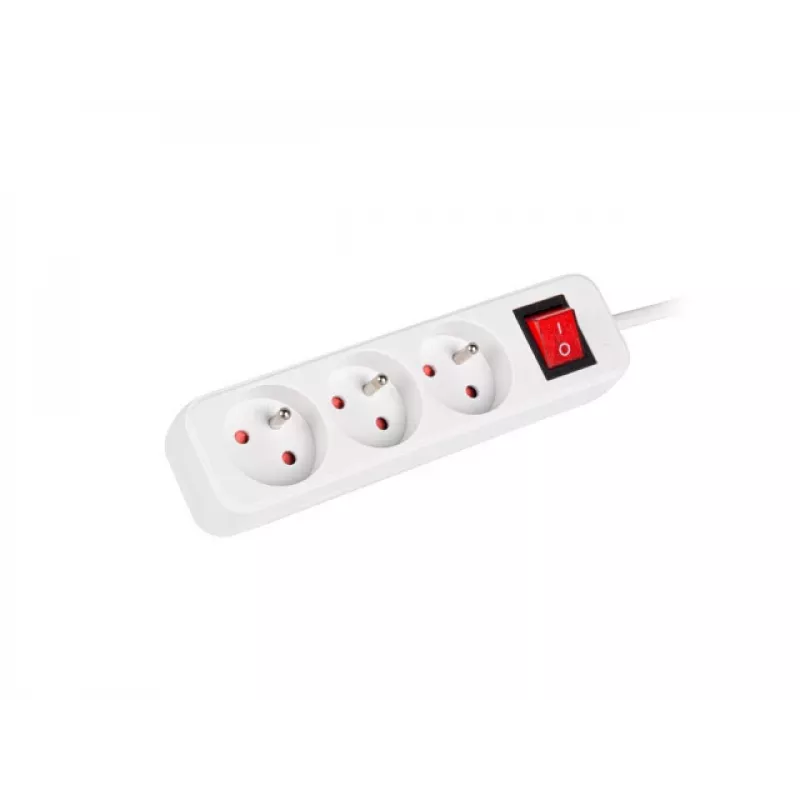 Toitepikenduskaabel LANBERG PS1-03E-0300-W — 3 m kaabel, 3 E-tüüpi vahelduvvoolupistikut, valge, siseruumidesse