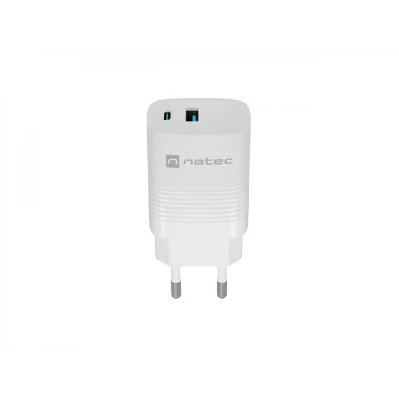 Juhtmega mobiilseadme laadija NATEC NUC-2140, 30W, USB-C PD 3.0 + USB-A, Samsung AFC, Valge