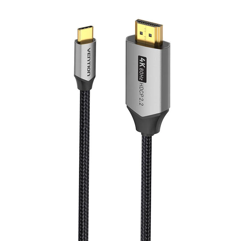 Vention USB-C–HDMI-kaabel CRBBH — 2 m, 4K@60Hz, must, USB-C–HDMI