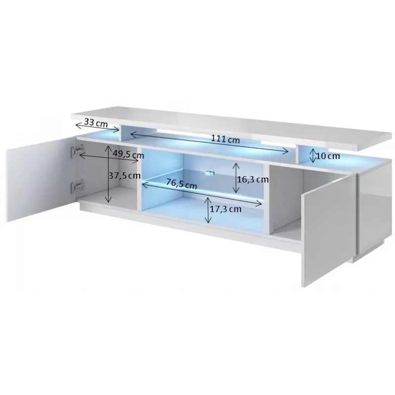 TV-kapp cama meble EVA 180x40x56 cm, must läikiv, MDF pealispind, must raam