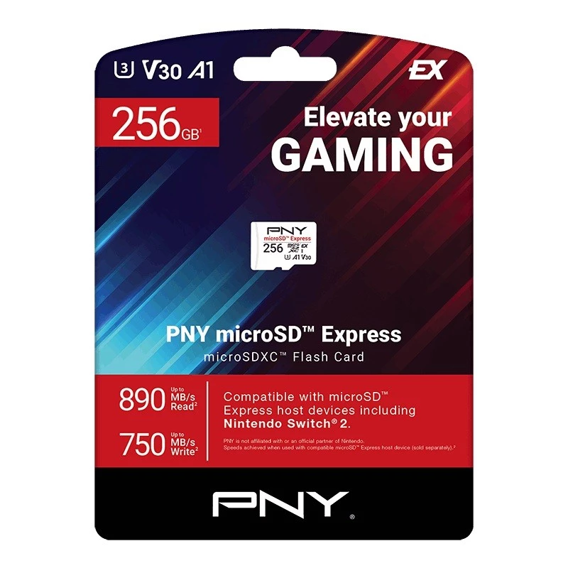MikroSDXC mälukaart PNY microSD Express 256 GB UHS-I Lugemiskiirus 890 MB/s Kirjutamiskiirus 750 MB/s U3 V30