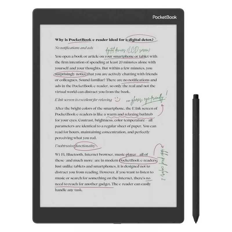 E-raamatulugeja PocketBook Color Note 10.3 tolli E Ink Kaleido, 32 GB, Wi‑Fi, puutetundlik ekraan, Must/Sinine