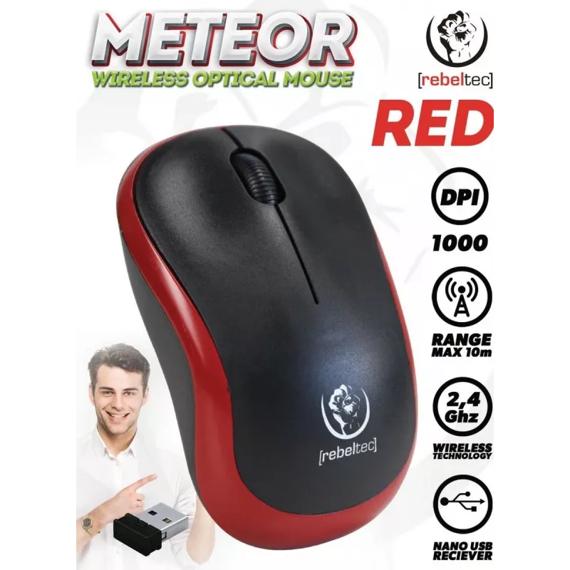 Juhtmevaba optiline hiir Rebeltec METEOR punane RBLMYS00049 USB