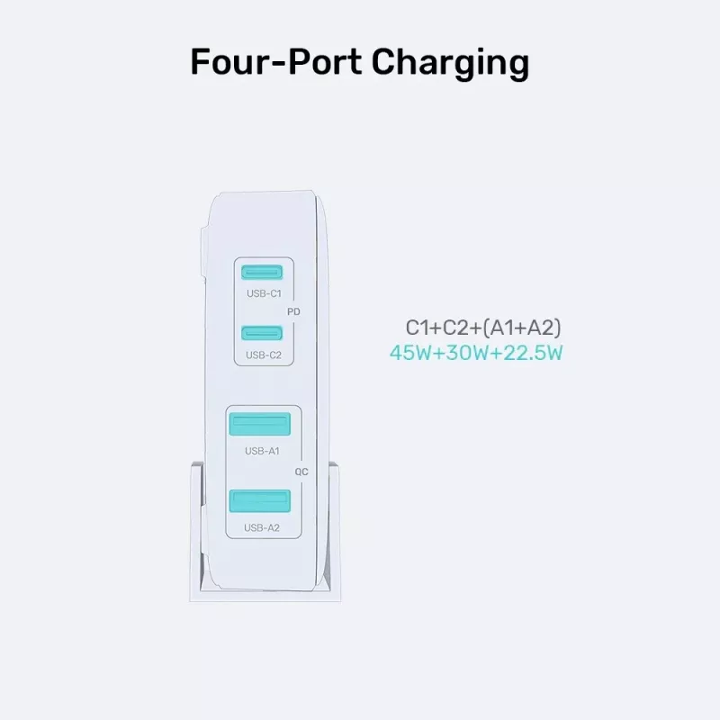 Uniteki lauaadapter P1229ABK01-EU 100W 2× USB-A ja 2× USB-C-ga