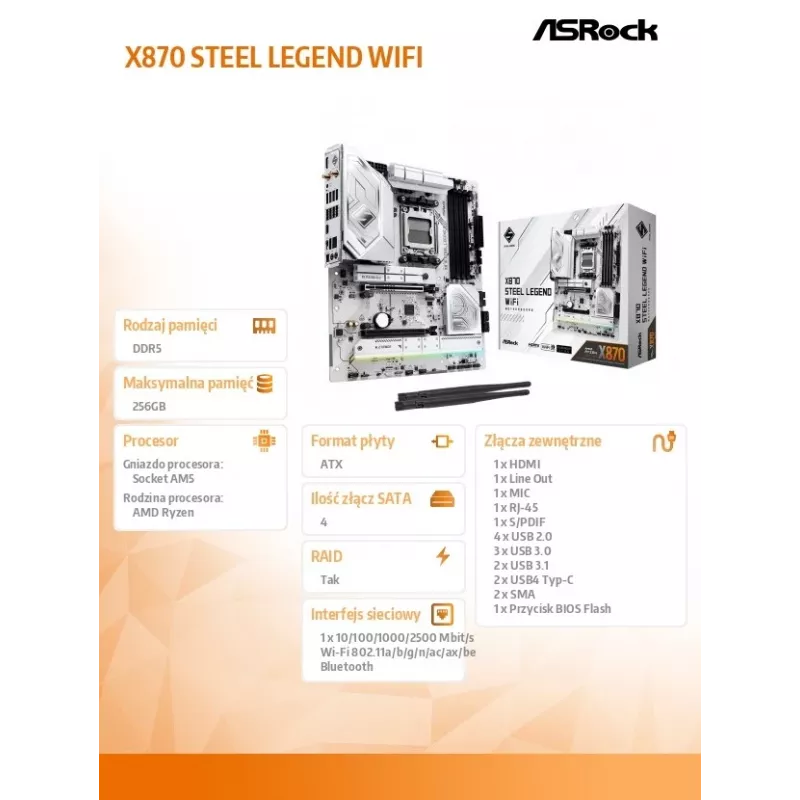 ASRock X870 Steel Legend WiFi AM5 ATX emaplaat