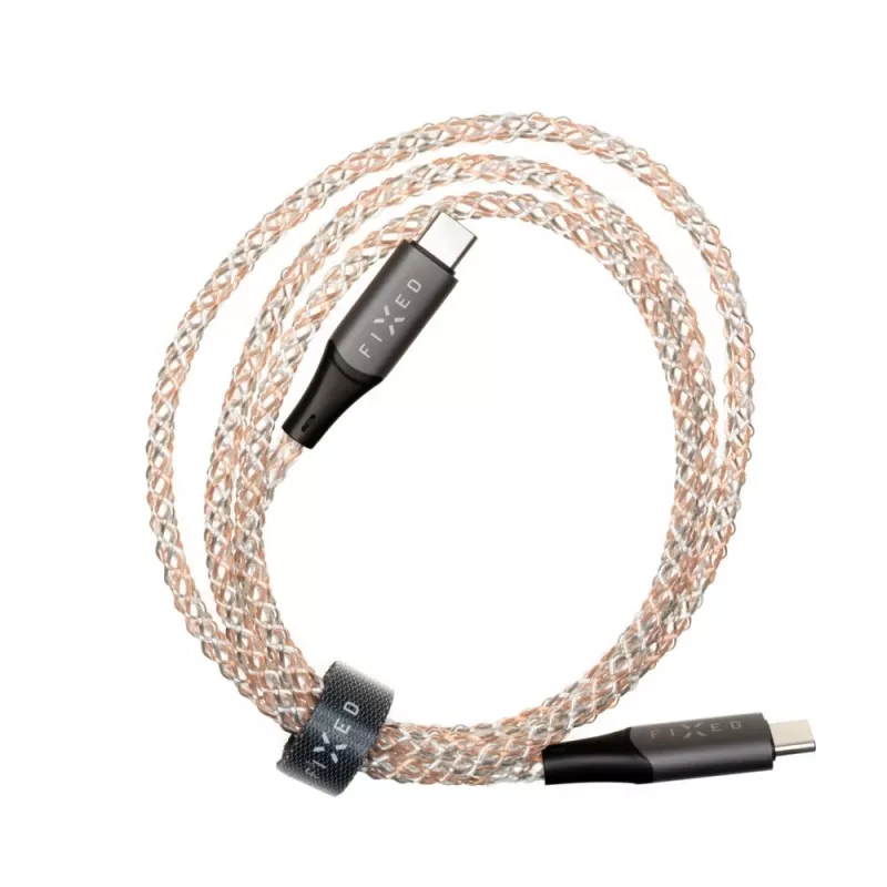 USB-C kuni USB-C laadimiskaabel FIXED FIXDLED-CC-RA PD-toega ja fikseeritud pikkusega, integreeritud vikerkaare LED