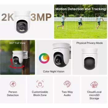 IP-turvakaamera MERCUSYS MC510 dome 2 MP, 2304×1296, 30 kaadrit/s, Wi‑Fi ja Ethernet, IR-öönägemine, laekinnitus, valge