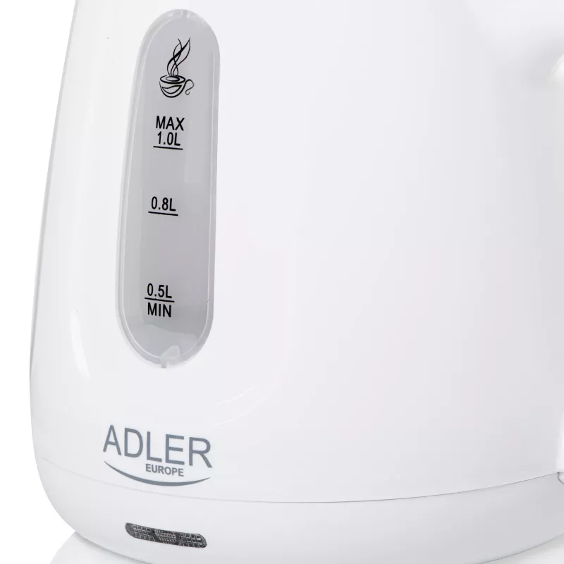 Elektriline veekeetja Adler AD 1373 — 1 L mahutavus, 850 W, valge, 360° alus, polüpropüleen
