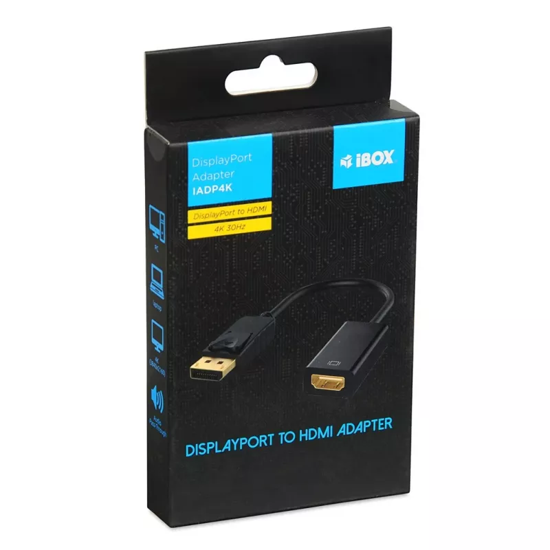 DisplayPort-HDMI-kaabliadapter IBOX iadp4k — DisplayPort (isa) HDMI-le (ema), sirged pistikud, 4K tugi, hõbedane