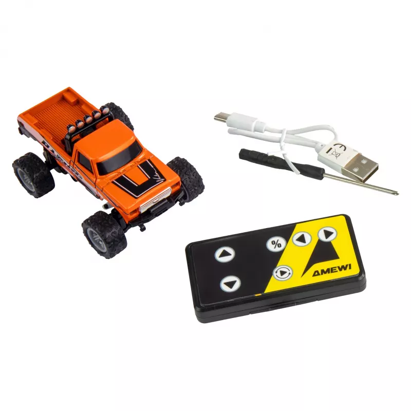 Kaugjuhitav Monster Truck Amewi DieCast 1:64 RTR Oranž, survevalatud kere, sõiduvalmis