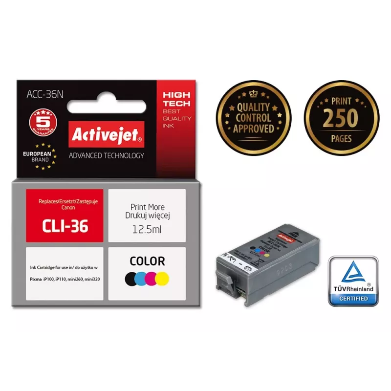 Activejet ACC-36N tindikassett (asendus Canon CLI-36-le; Supreme; 12,5 ml; värviline)