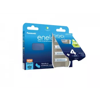 Laetavad akud PANASONIC ENELOOP AAA 800 mAh 4 tk + karp (BK-4MCDE/4CP+CASE)