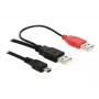 USB-kaabel DeLOCK 2x USB2.0-A-pistik / USB mini 5-kontaktiline 1 m Must
