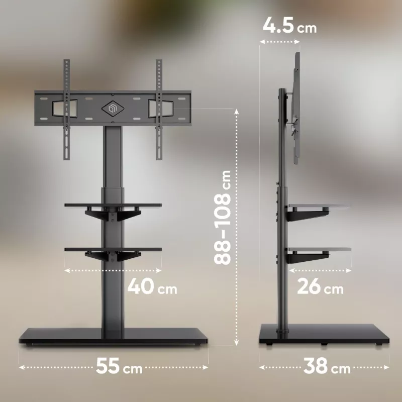 Põrandal seisev telerialus ONKRON TS5550-B 32–65 tollistele (81.3–165.1 cm) teleritele, max koormus 30 kg, VESA 100x100–600x400, kõrgus 880–1080 mm, pööre ±25°