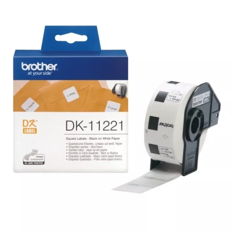 Brother DK-11221 (DK11221) ruudukujulised sildid, must valgel, 23 mm, 1000 silti rullis