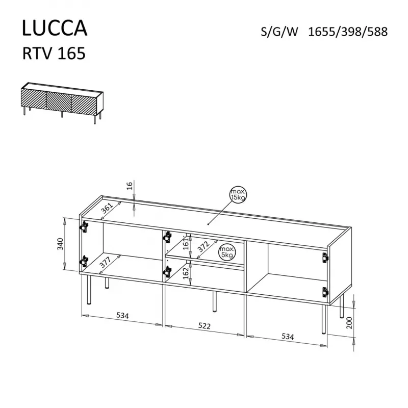 TV-kapp Cama LUCCA 3D 165×40×59 cm, valge, puitlaastplaadist pealispind