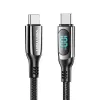 Vention puuvillane punutud USB 2.0 C isane C isasele 5A kaabel LED-ekraaniga 1,2 m must tsink-sulam tüüp