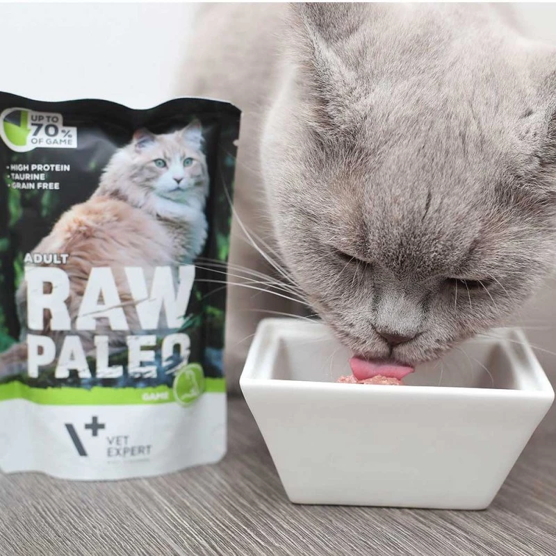 Märg kassitoit VETEXPERT RAW PALEO Adult Venison 100 g — teraviljavaba ühe portsjoni kotike